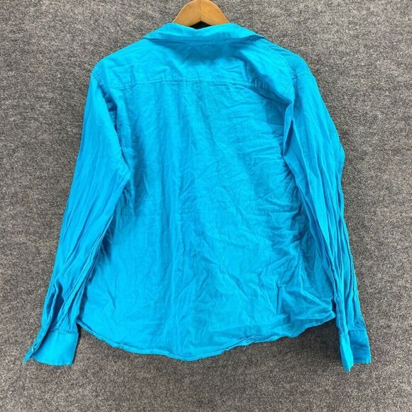 Sigrid Olsen Shirt Women L Large Blue Button Up Collared Long Sleeve Cotton - Picture 2 of 9